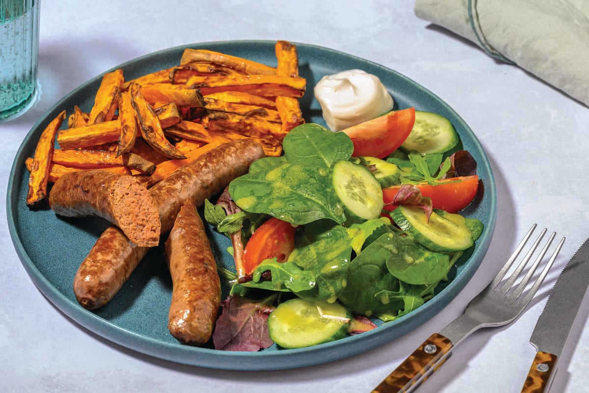 Beef Sausages & Fetta Honey Mustard Salad