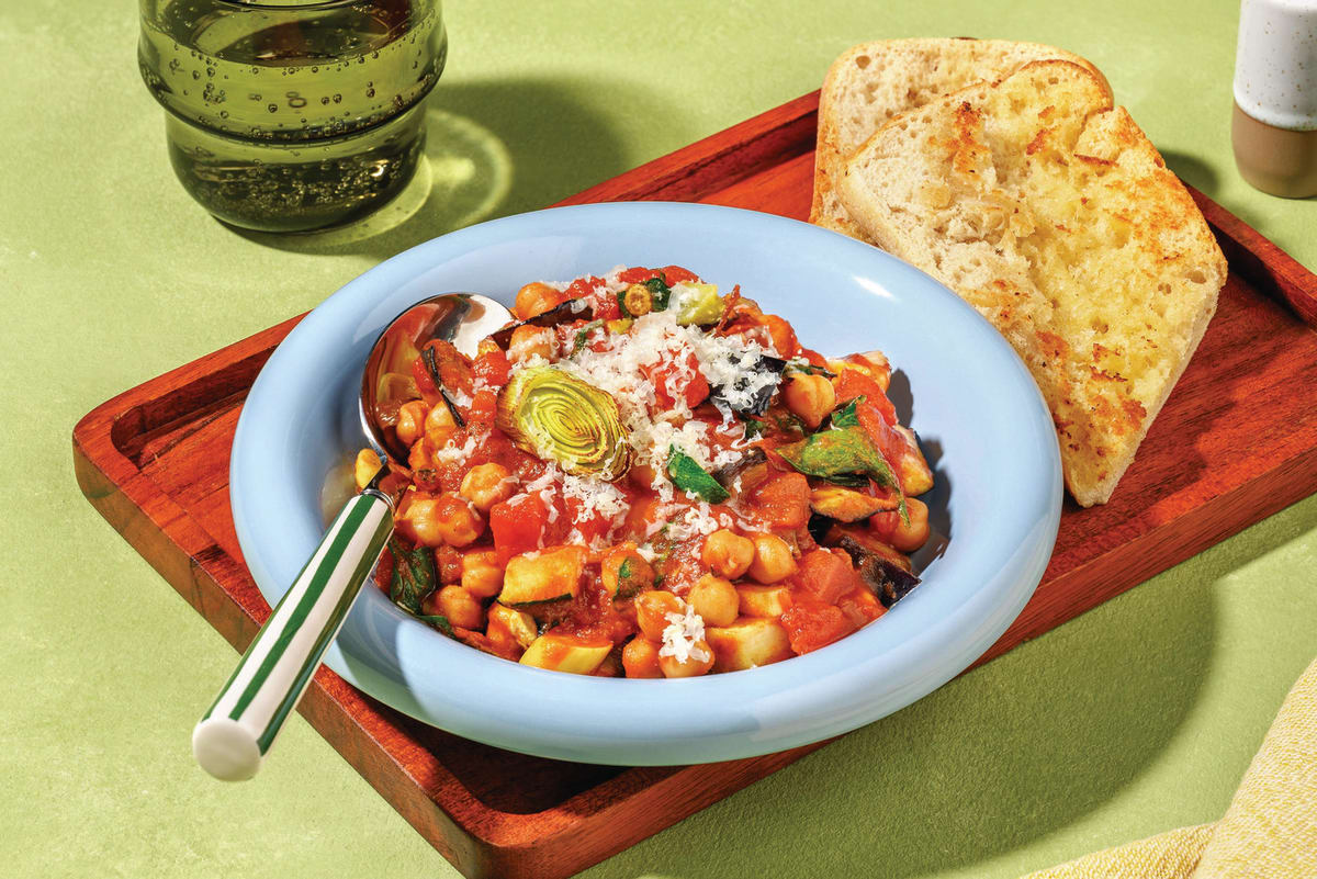 Homestyle Chicken, Chickpea & Roast Veggie Stew