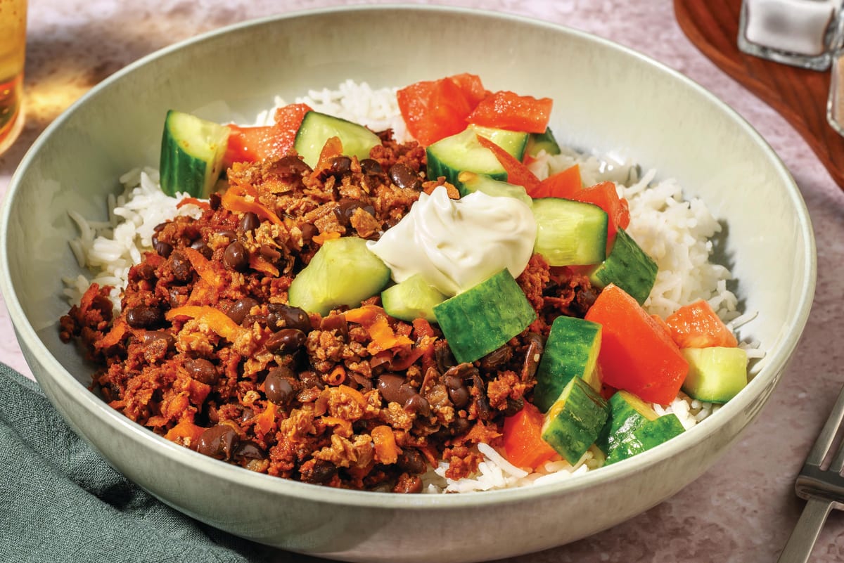 Cheesy Mexican Veggie Mince & Black Bean Chilli