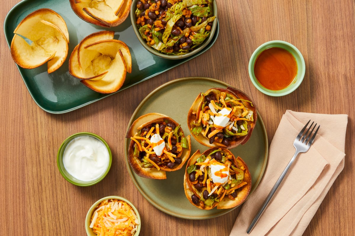 Cheesy Black Bean & Corn Taco Salad Cups