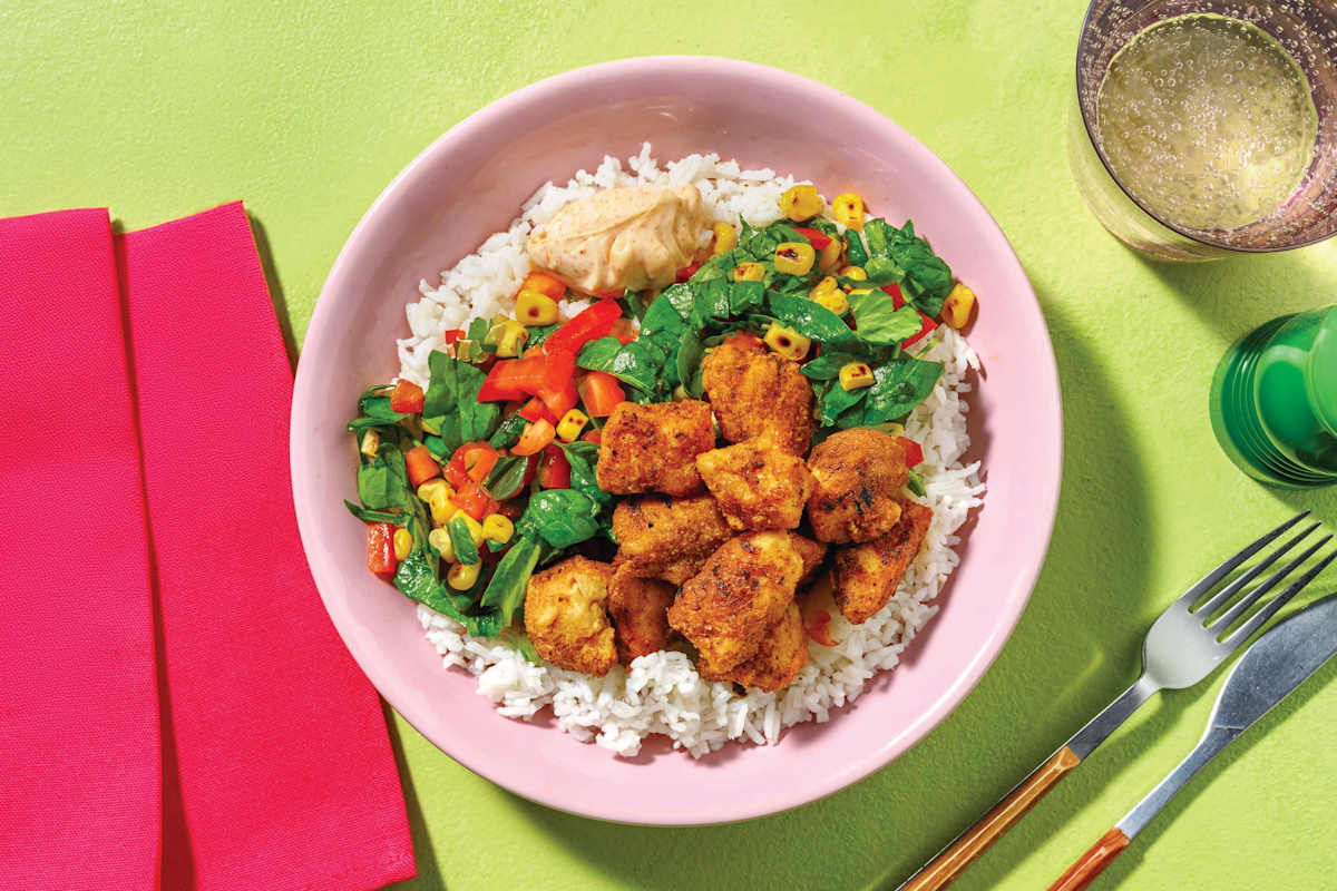 Mexican Popcorn Chicken & Garlic Rice