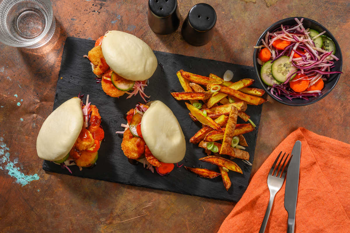 Prawn Katsu Bao Buns & Cabbage Salad