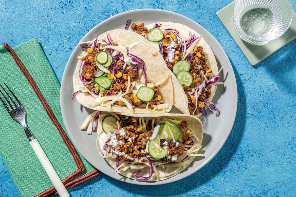 Cheesy Tex-Mex Plant-Based Mince Tacos