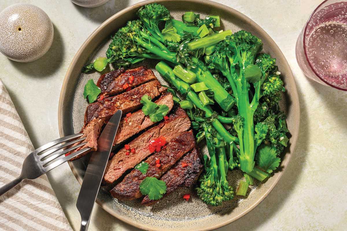 Honey-Soy Beef Steak, Prawns & Green Veggies