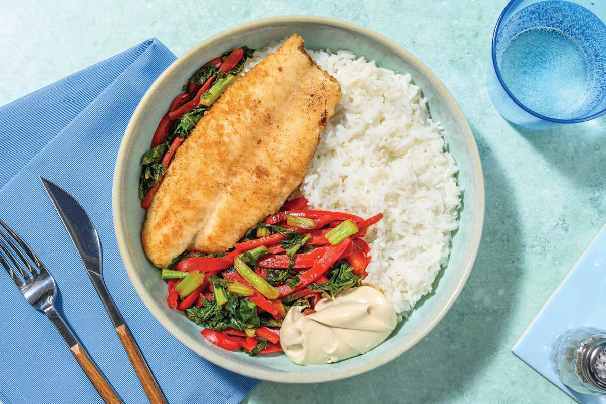 Crumbed Salmon & Garlic Rice Bowl