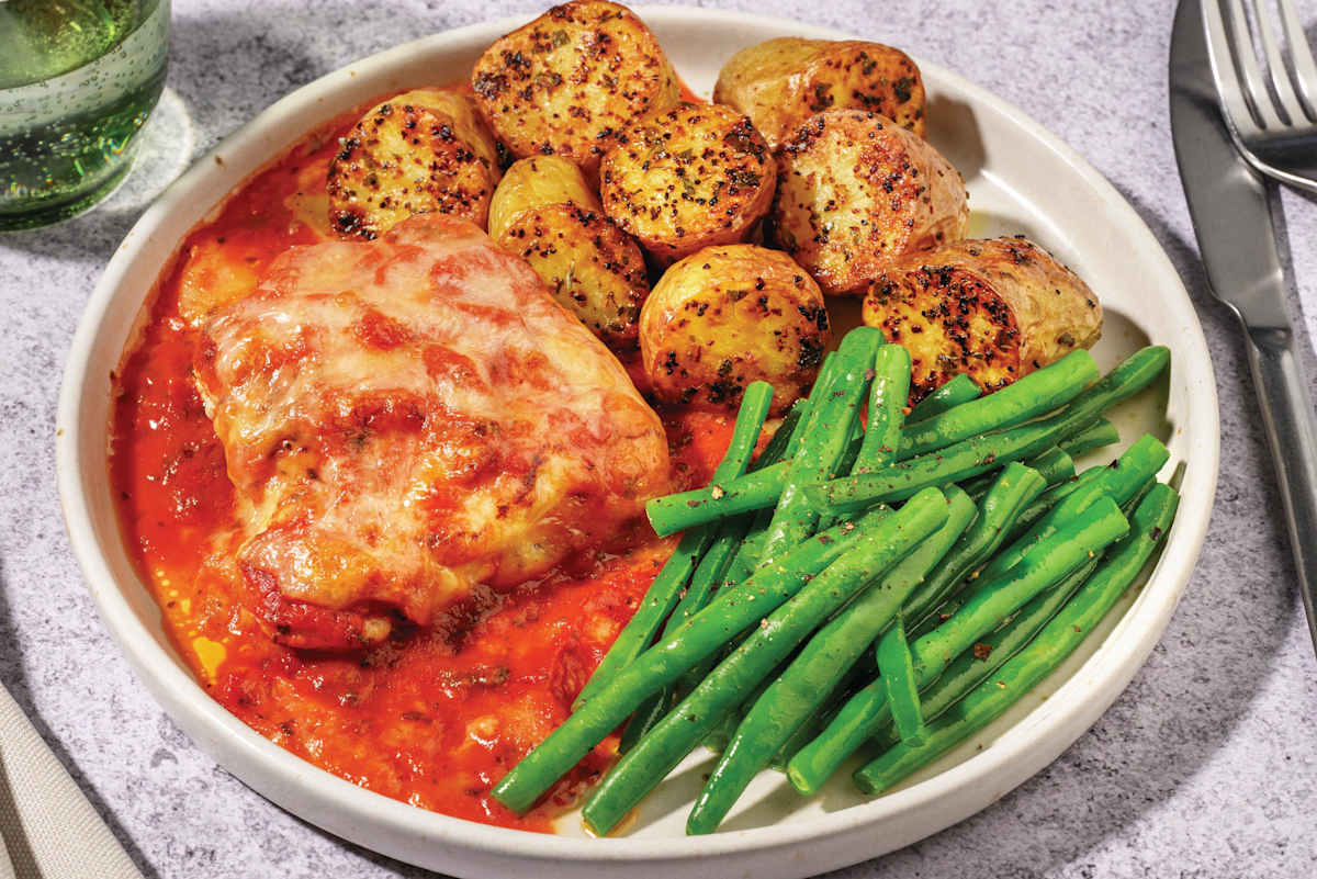 Cheesy Tomato Chicken & Chat Potatoes