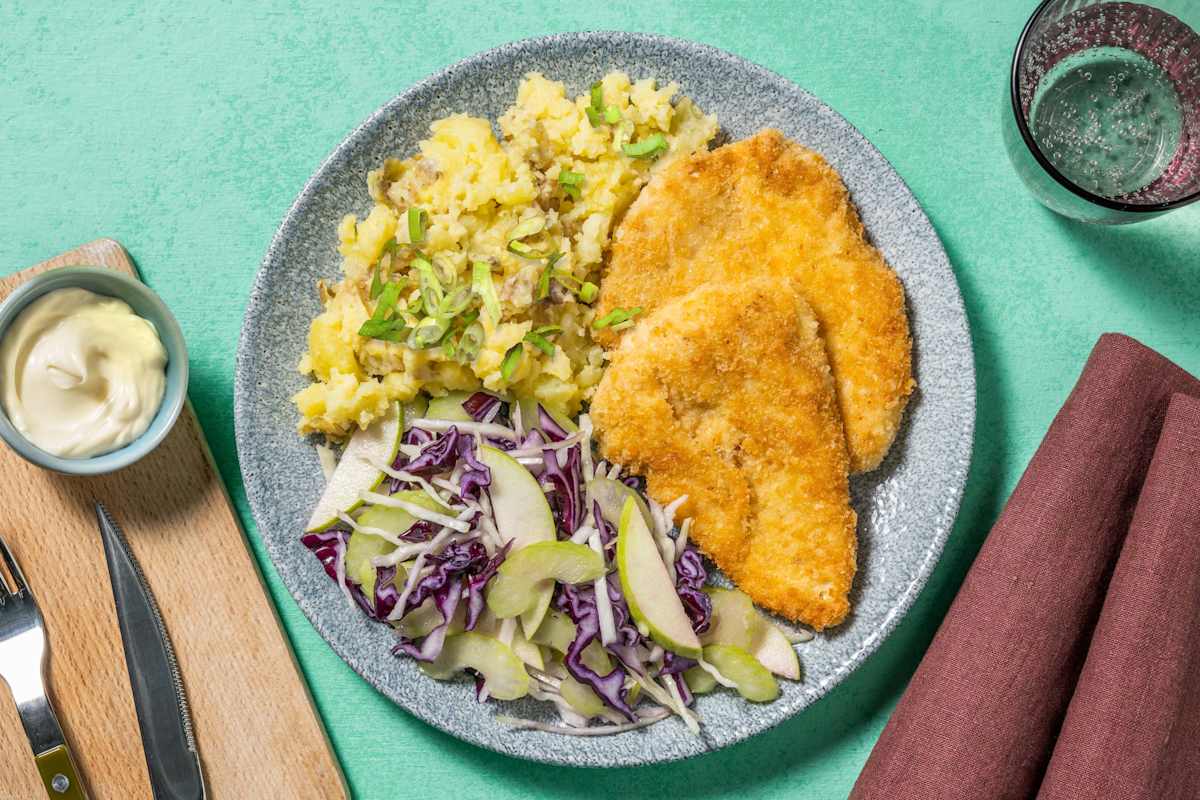Smokey Halloumi Schnitzel & Apple Slaw