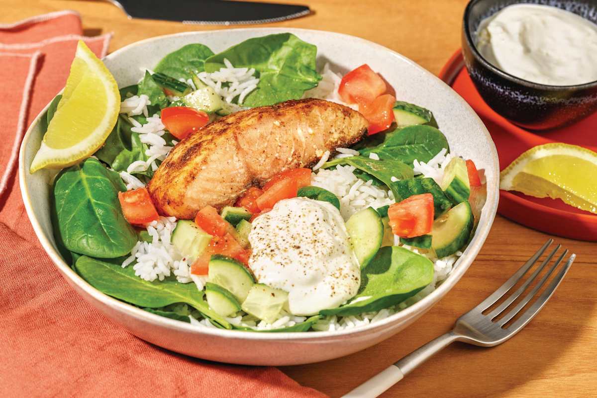 Easy Baja Salmon & Spinach Garlic Rice