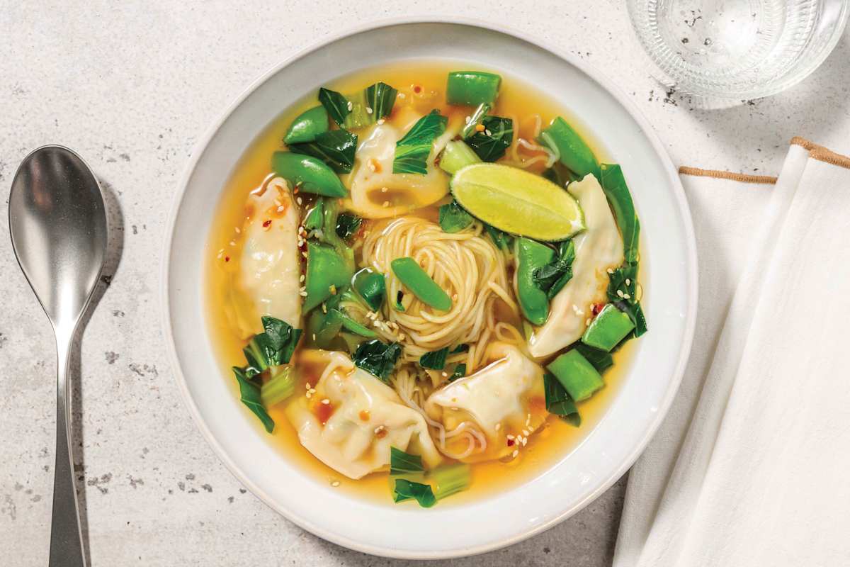 Prawns, Wontons & Egg Noodle Soup