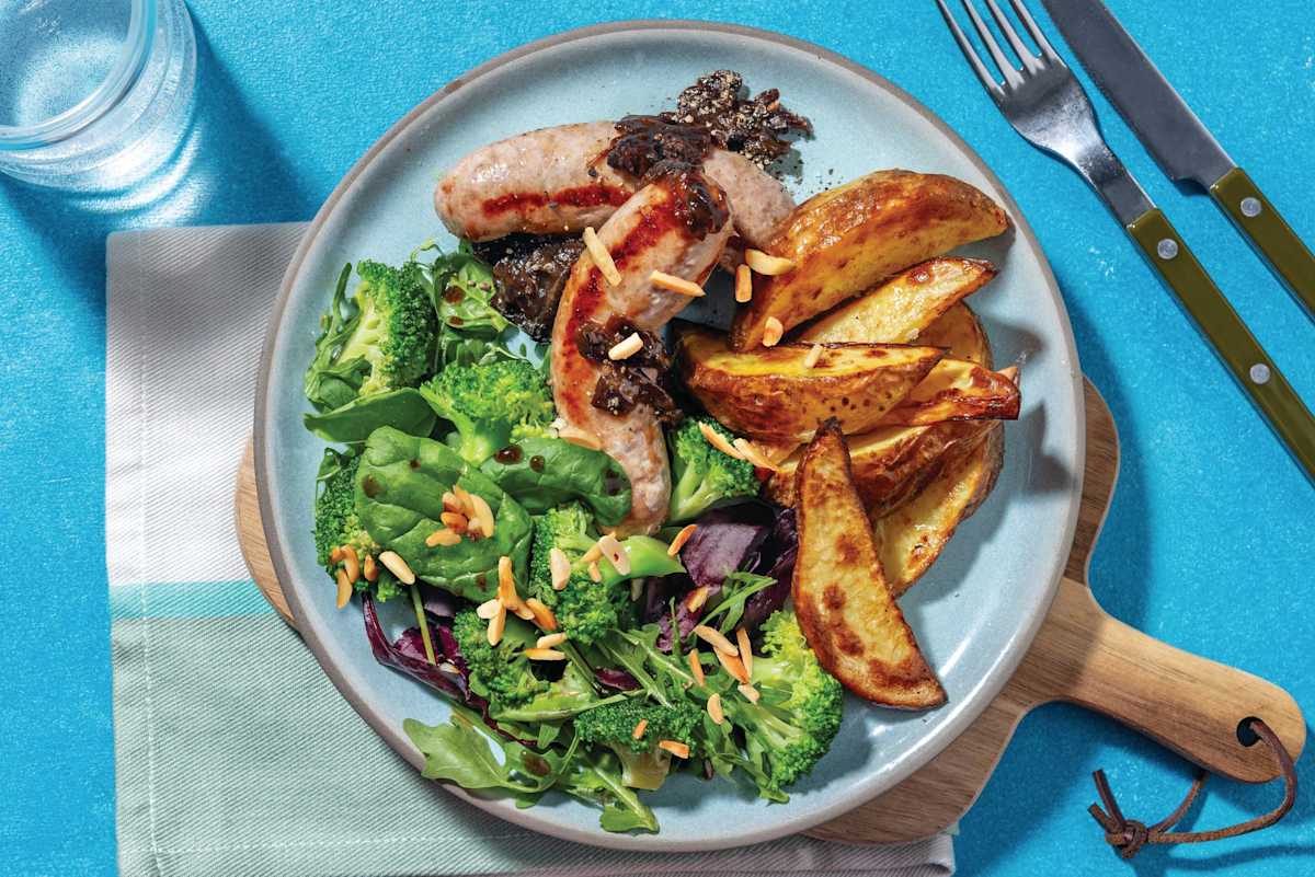 Pork Sausages & Mustard Onion Sauce
