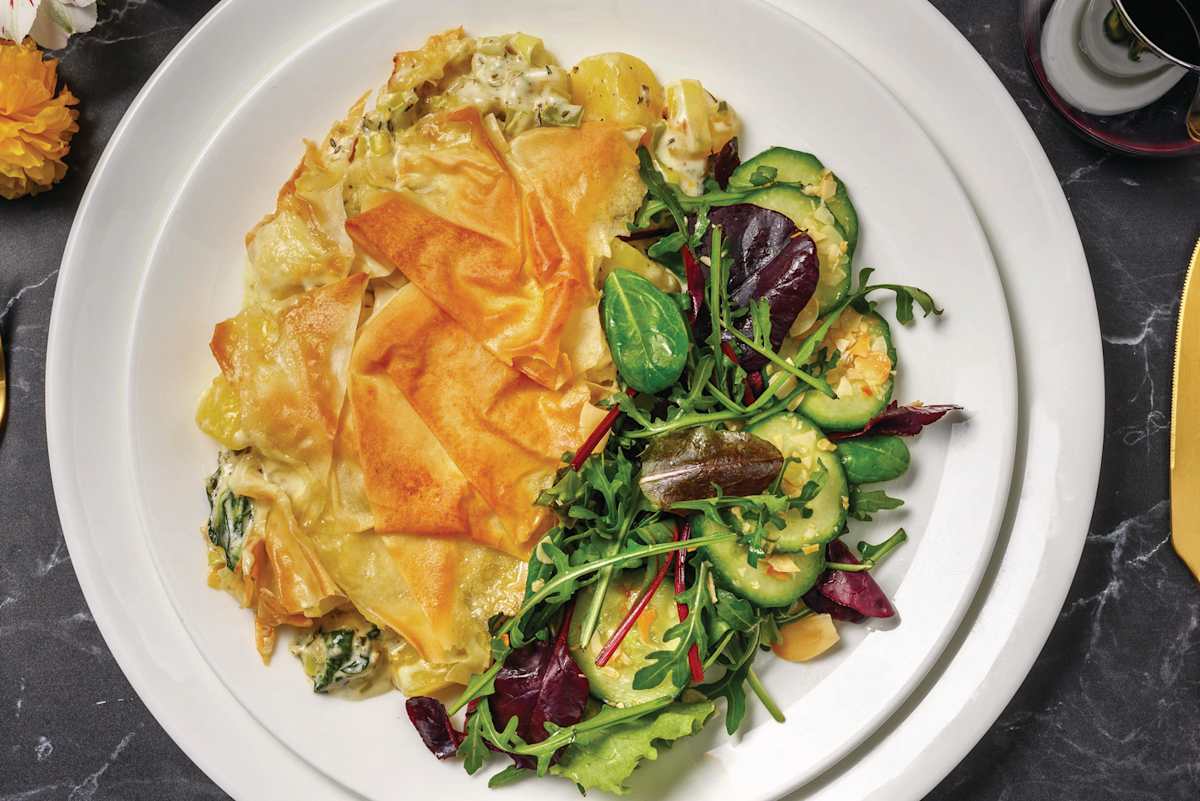 Creamy Potato, Leek & Feta Filo Pie