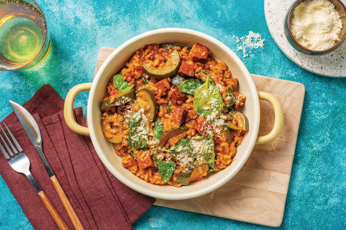 Oven-Baked Chorizo, Prawn & Veggie Risotto