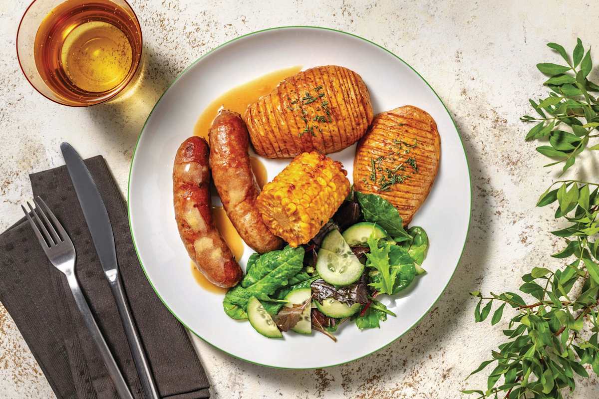 Plant-Based Crumbed Chick'n & Herb Hasselback Potatoes