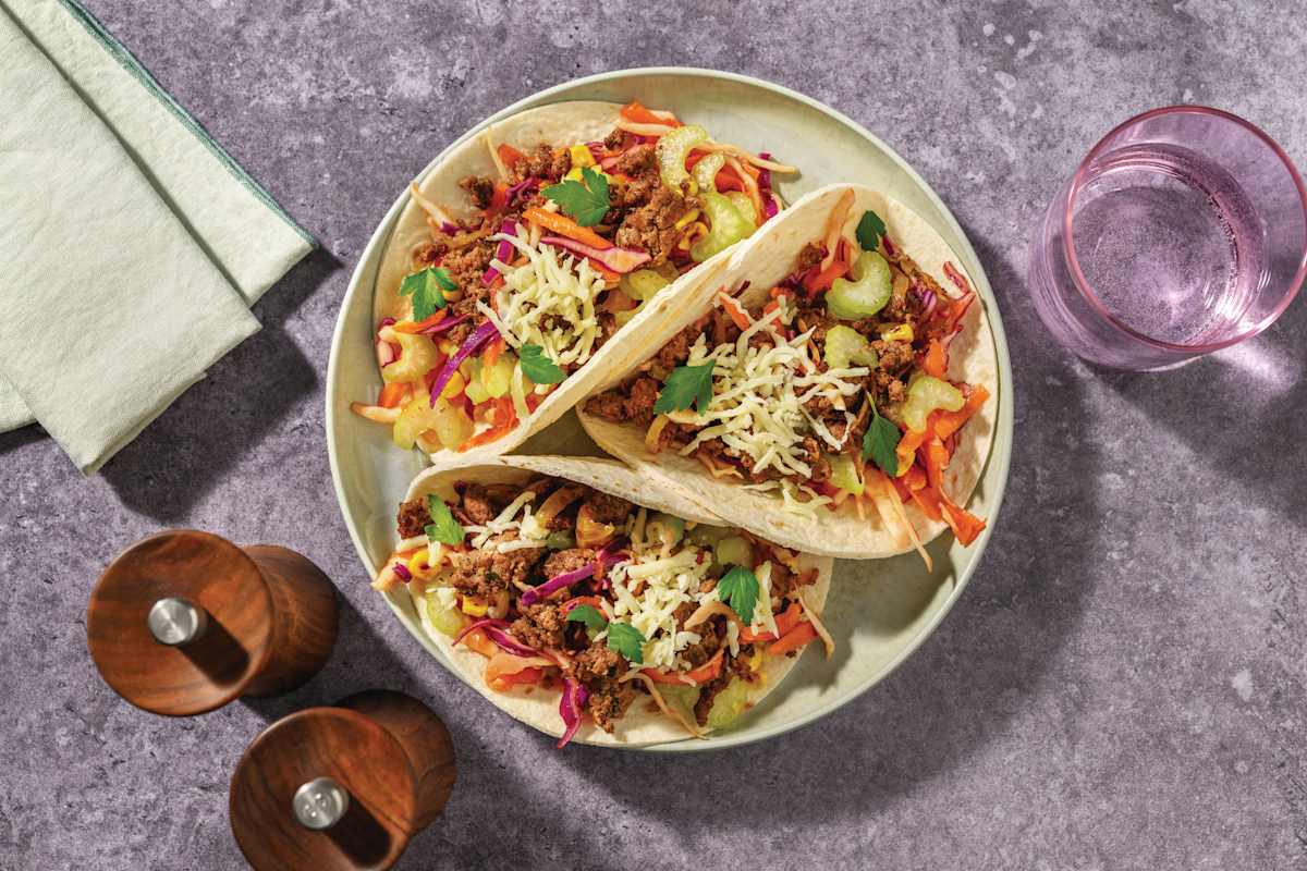 Tex-Mex Plant-Based Mince & Cheddar Tacos