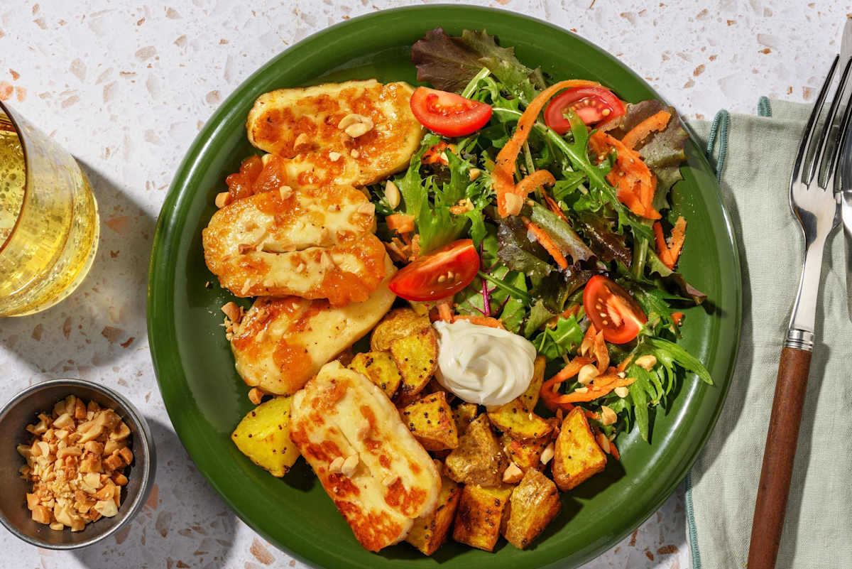 Sticky Halloumi, Beef Rump & Spiced Potatoes