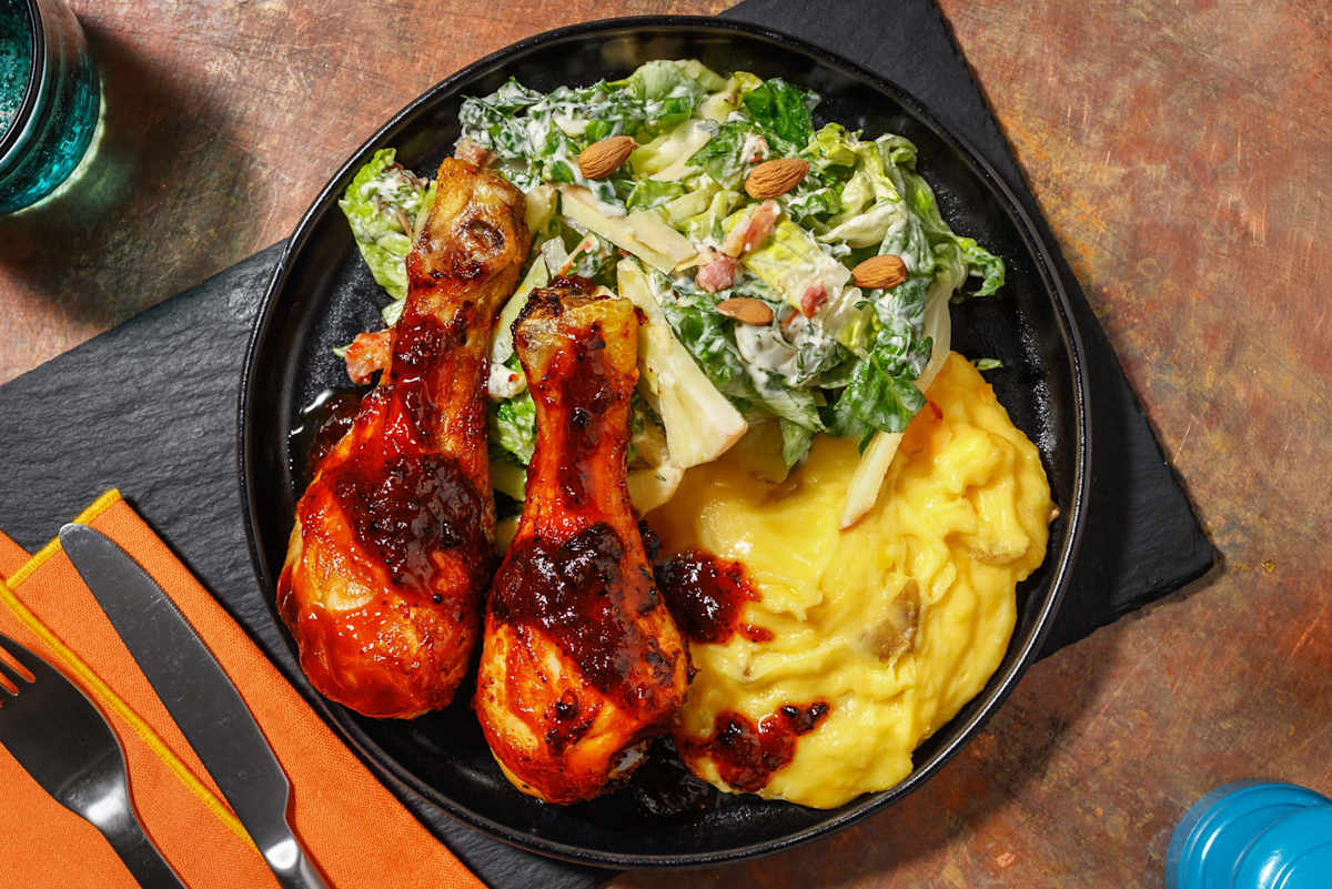 BBQ Chicken Drumsticks & Cheesy Mash