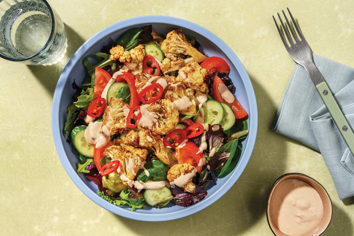 Mexican Charred Cauliflower, Chicken & Quke Salad