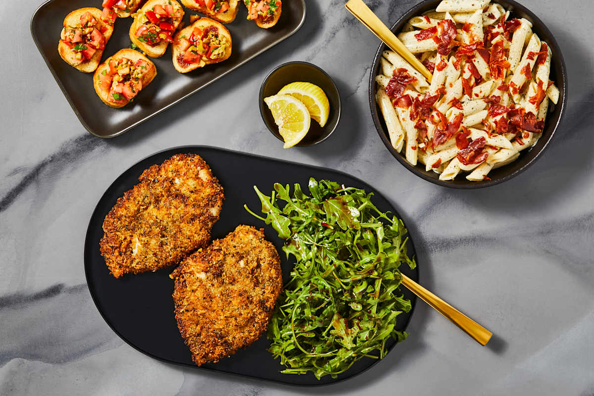 Chicken Milanese & Creamy Pesto Penne