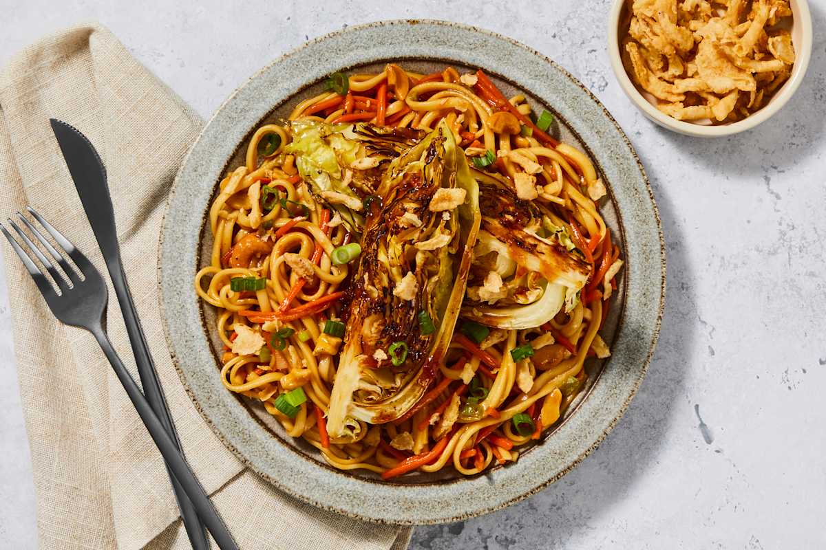 Miso Butter-Braised Cabbage over Lo Mein