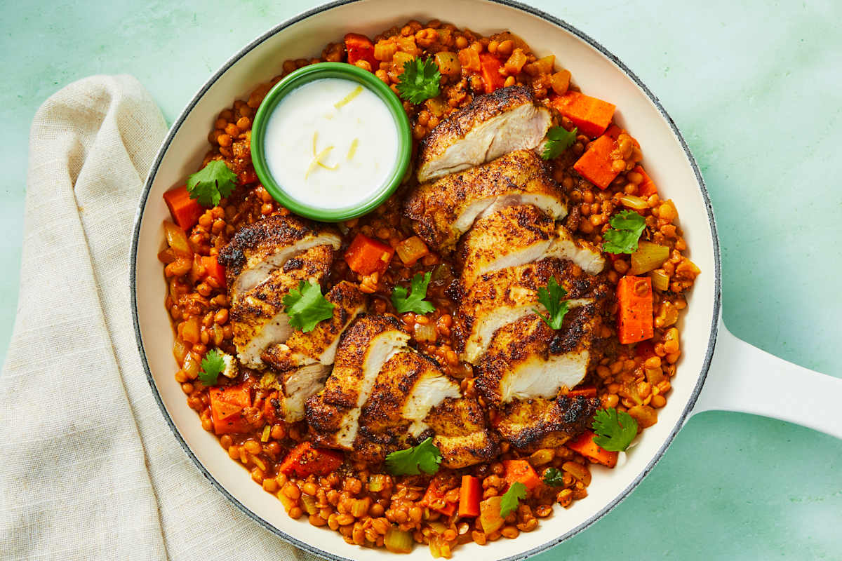 Tunisian-Spiced Salmon & Lentil Skillet