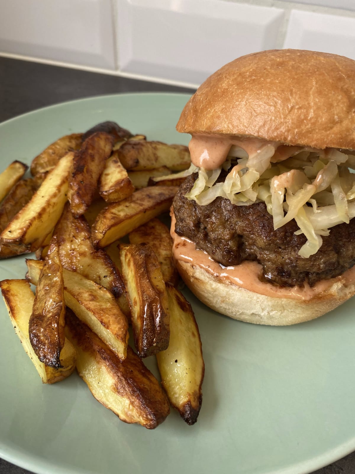 Beef burger with pickled cabbage