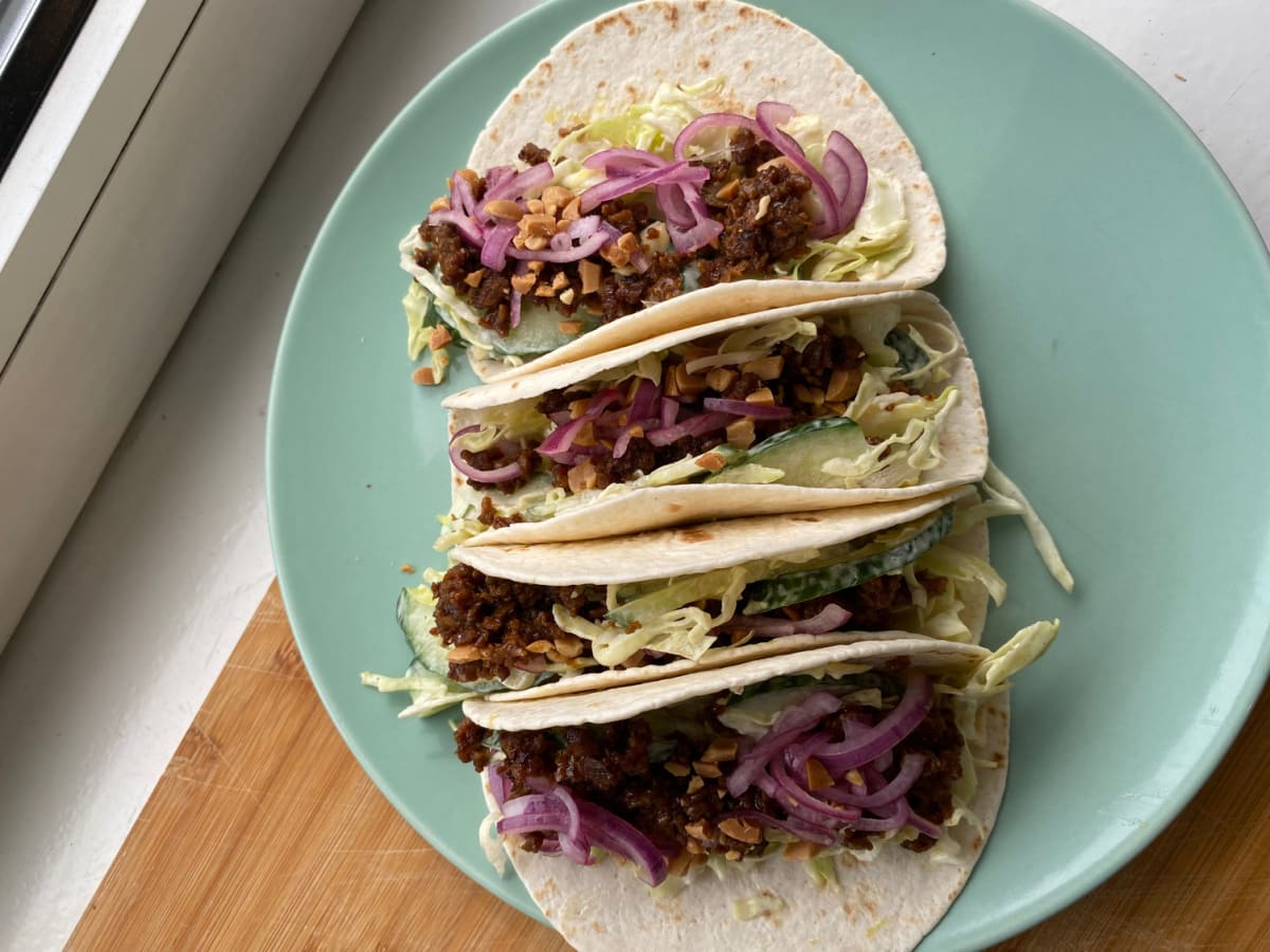 Asian inspired veggie mince tacos