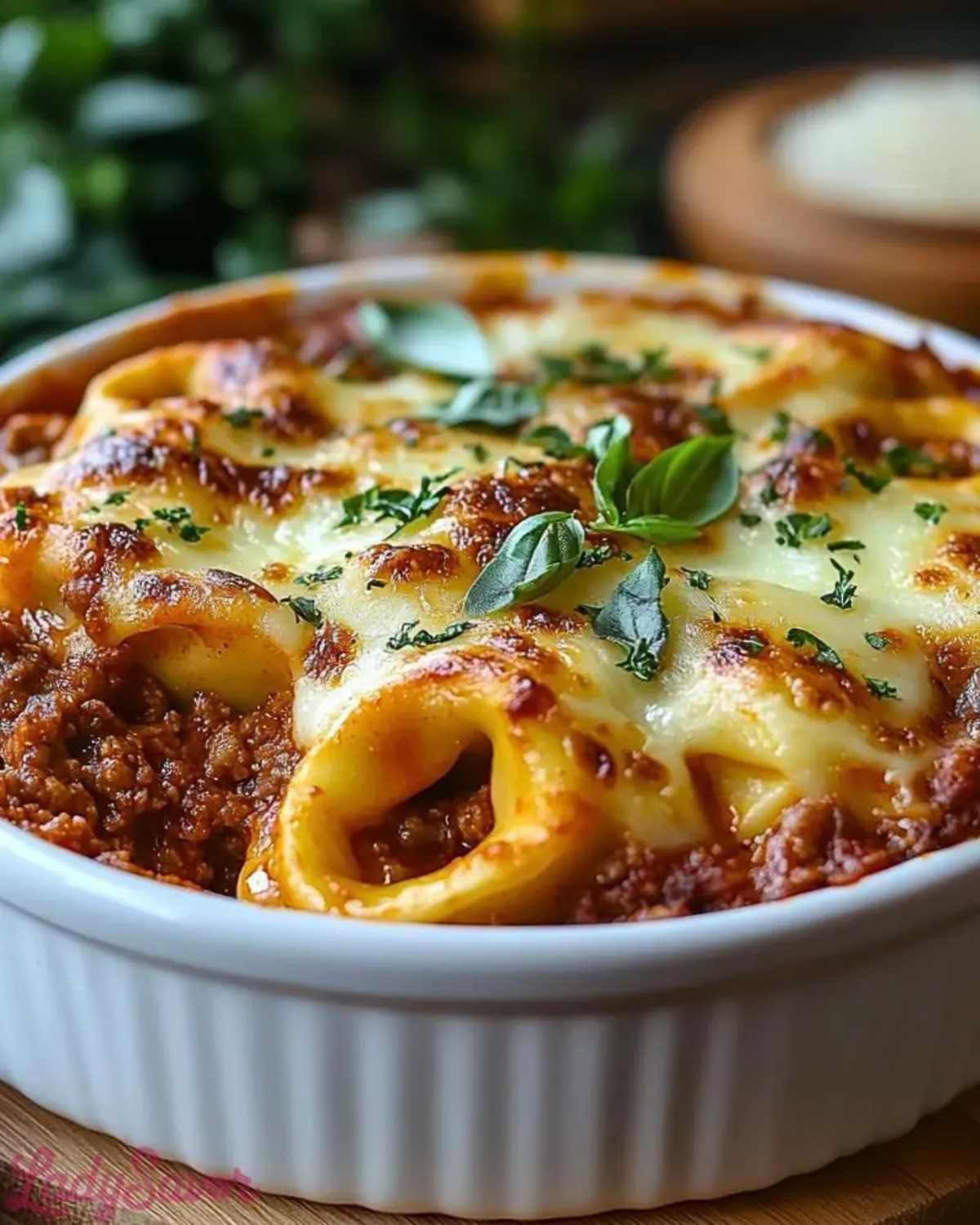 Beef and Tortellini Lasagna Bake