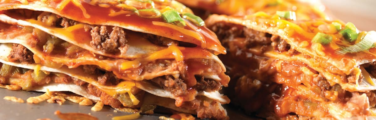 Cheesy Beef and Pepper Enchilada Stack