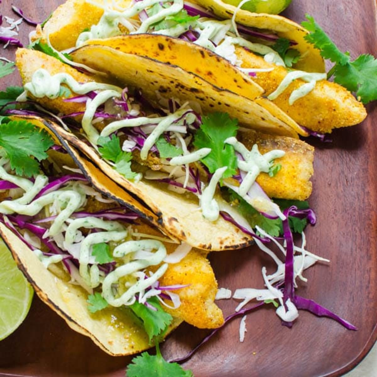 Lemon Pepper Cornmeal Crusted Tilapia Tacos