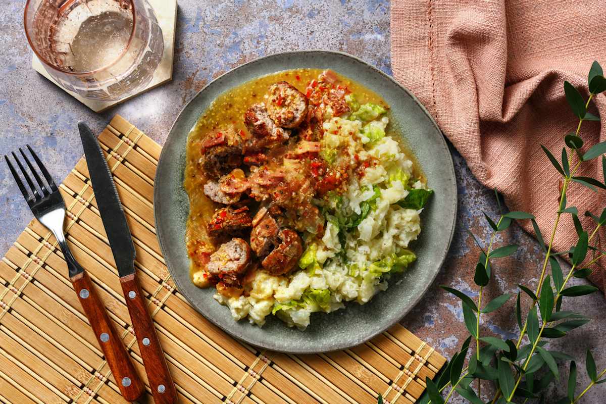Bloemkool-aardappelandijviestamppot met kipgehaktballetjes