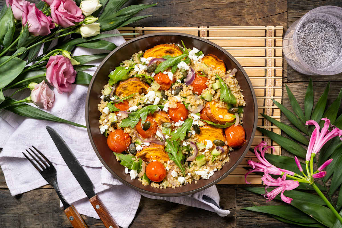 Bulgursalade met geitenkaas en harissa