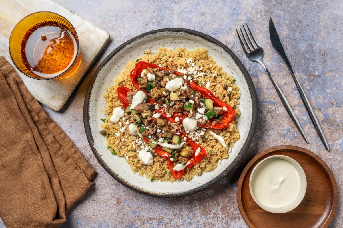 Gevulde puntpaprika met tonijn en feta