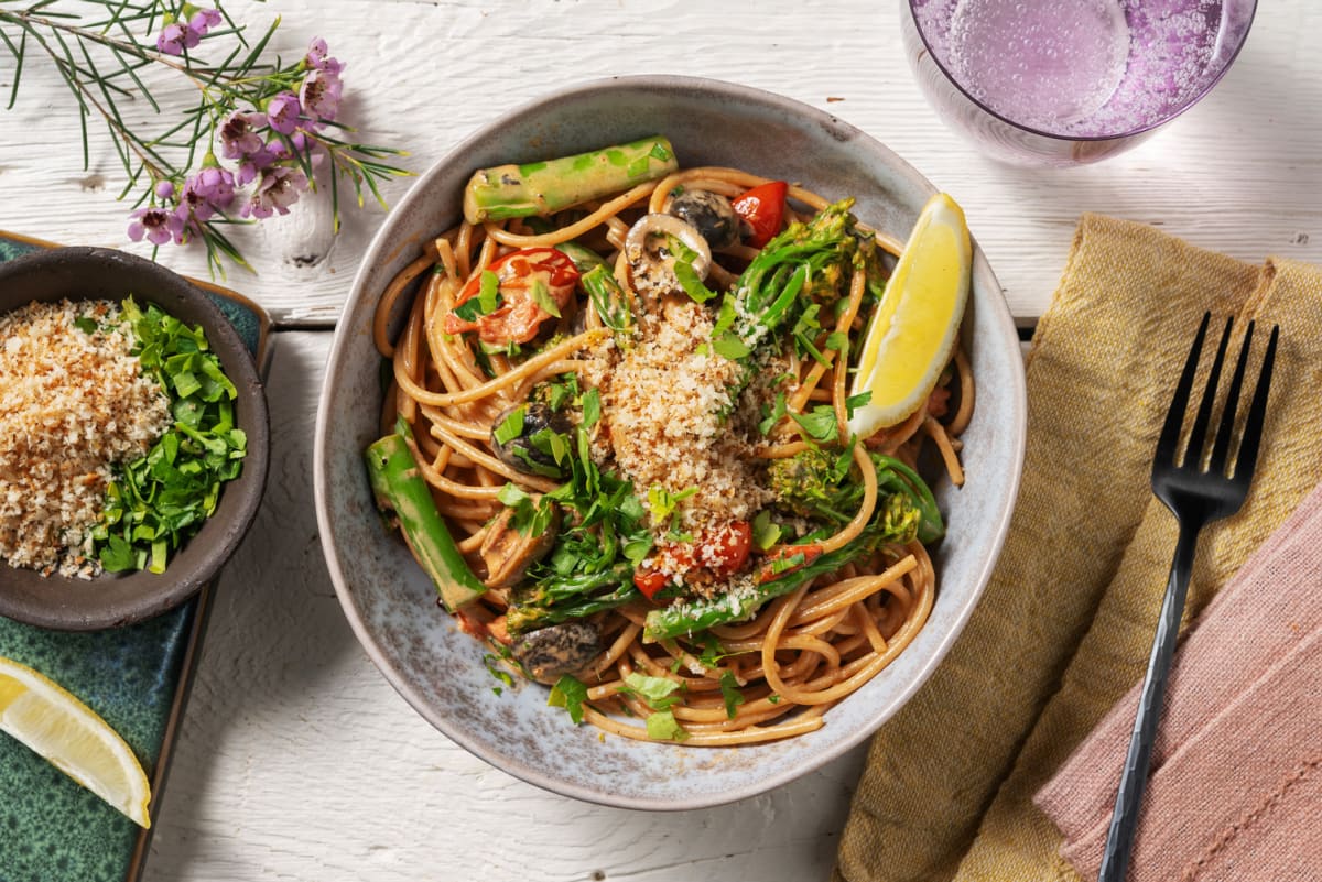 Creamy Harissa and Olive Linguine