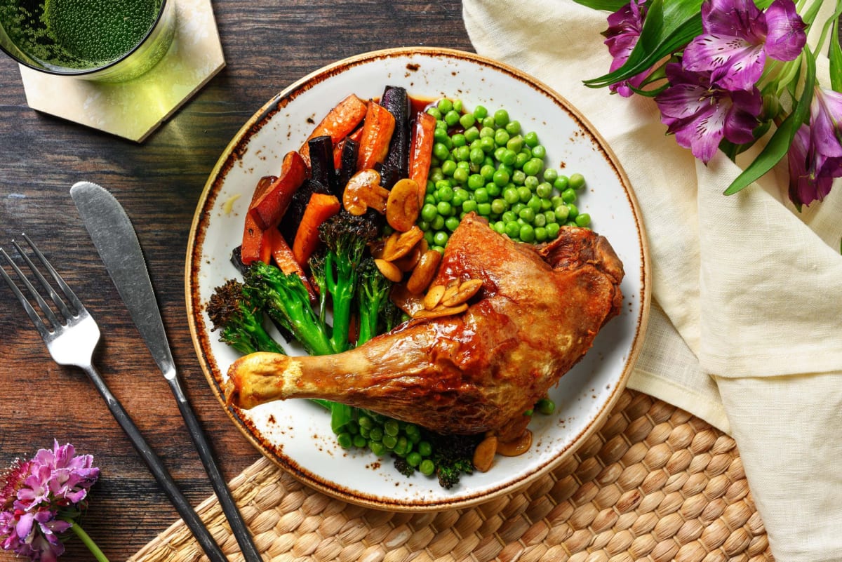 Duck Leg in a Mushroom Red Wine Jus