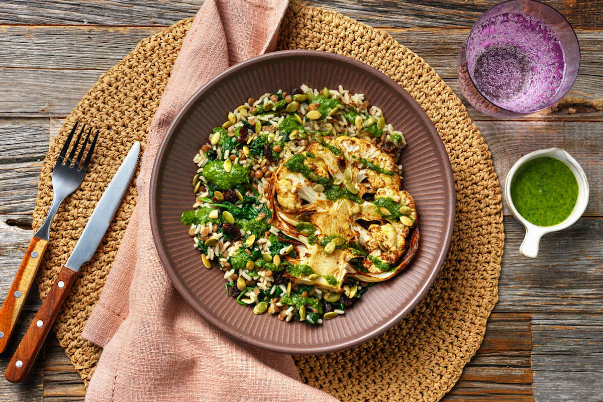Geroosterde bloemkool met zelfgemaakte salsa verde