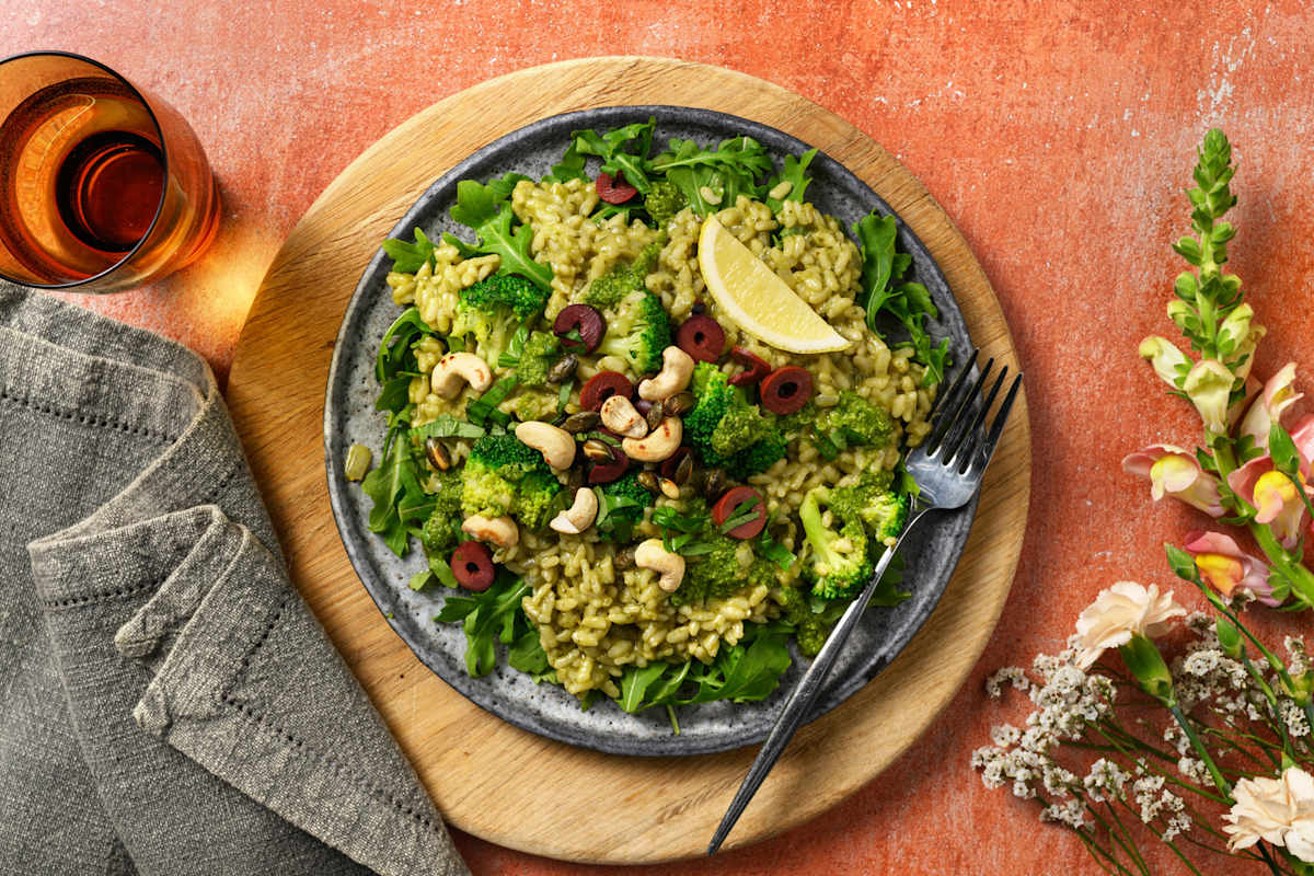 Vegan risotto met frisse rucolapesto 