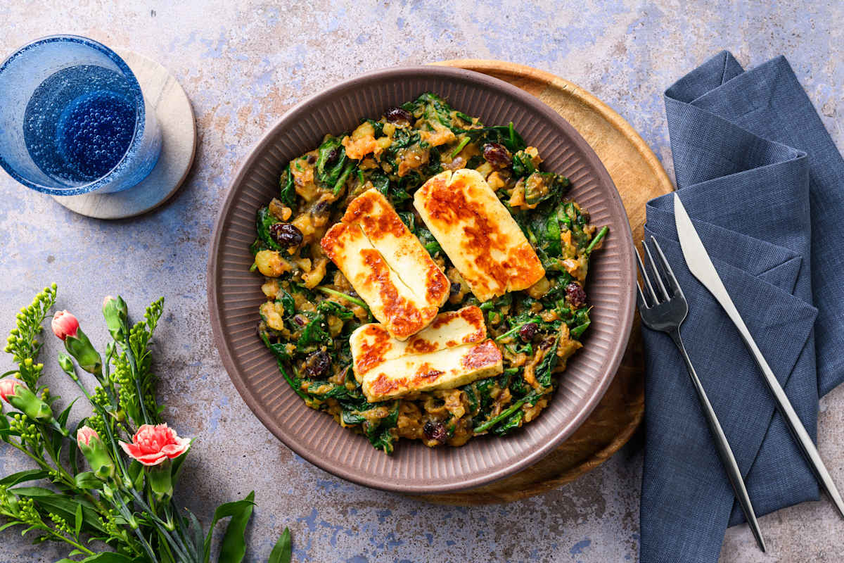 Zoete-aardappelstamppot met halloumi