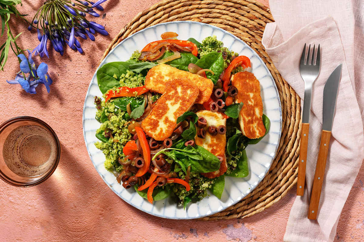 Couscous met halloumi en spinazie