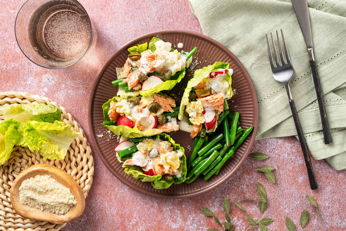 Slabootjes à la niçoise met ei en zalmflakes