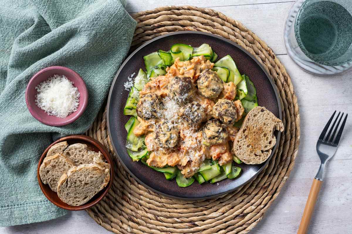 Hertengehaktballetjes in romige tomatensaus met parmezaan 
