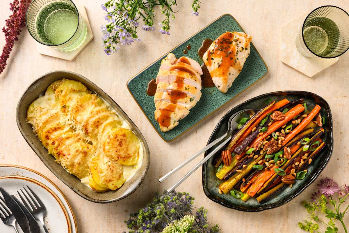 Kipfilet met kalfsjus en gekarameliseerde wortels
