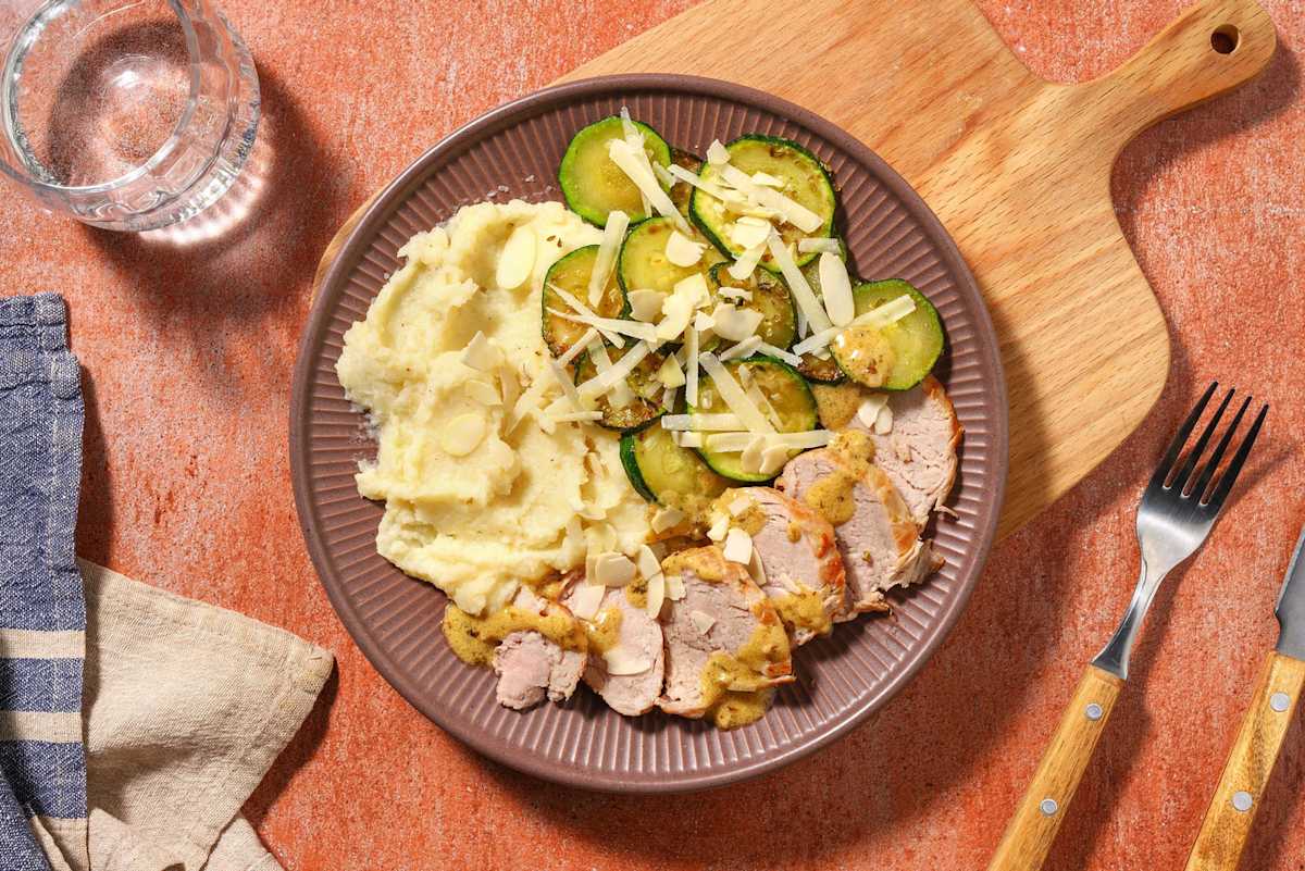 Varkenshaas met knolselderijpuree en geroosterde courgette