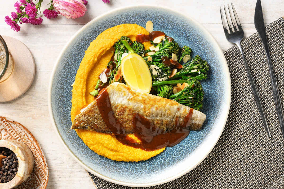 Cod with carrot lentil puree
