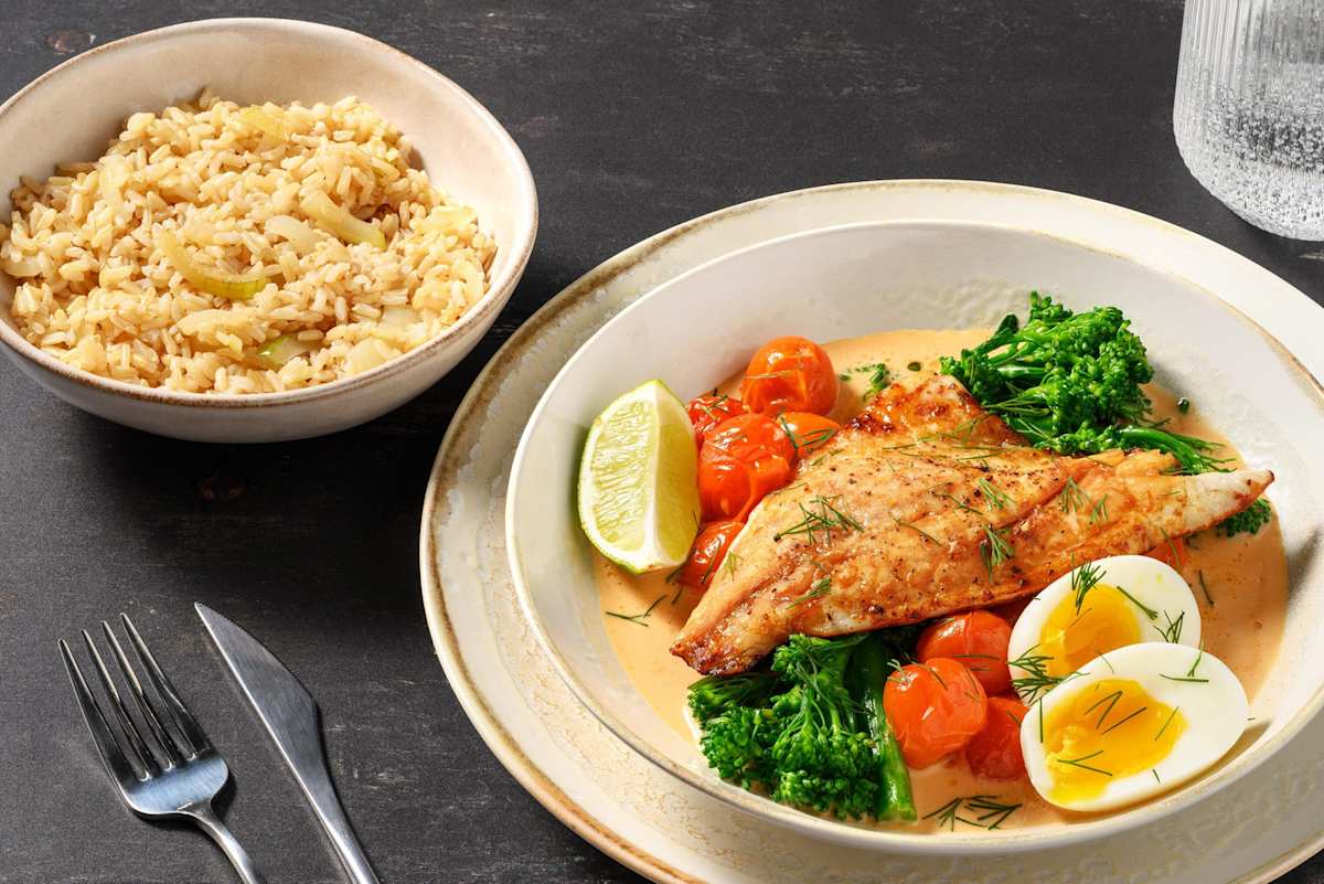 Doradefilet in kokosbouillon met limoen en gember