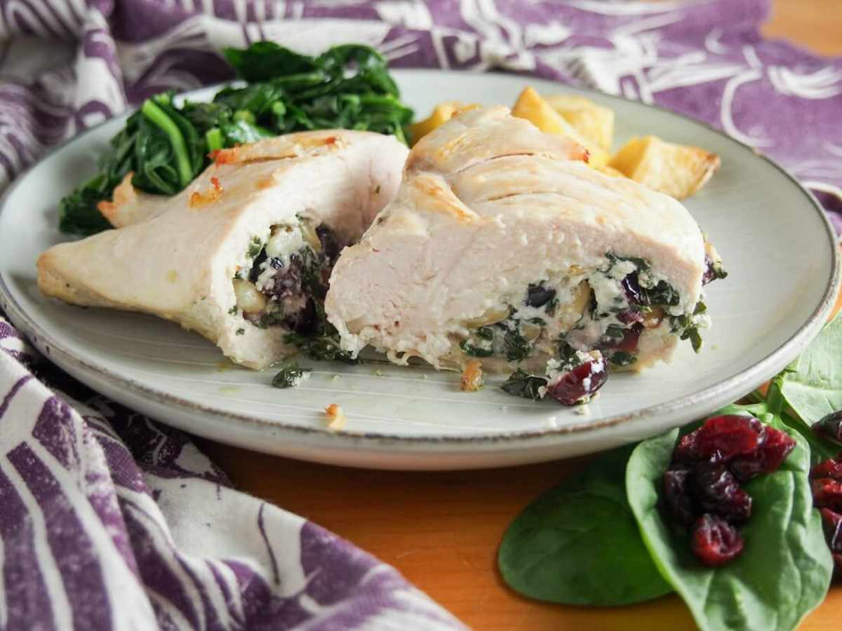 Cranberry, Spinach and Goat Cheese Stuffed Chicken