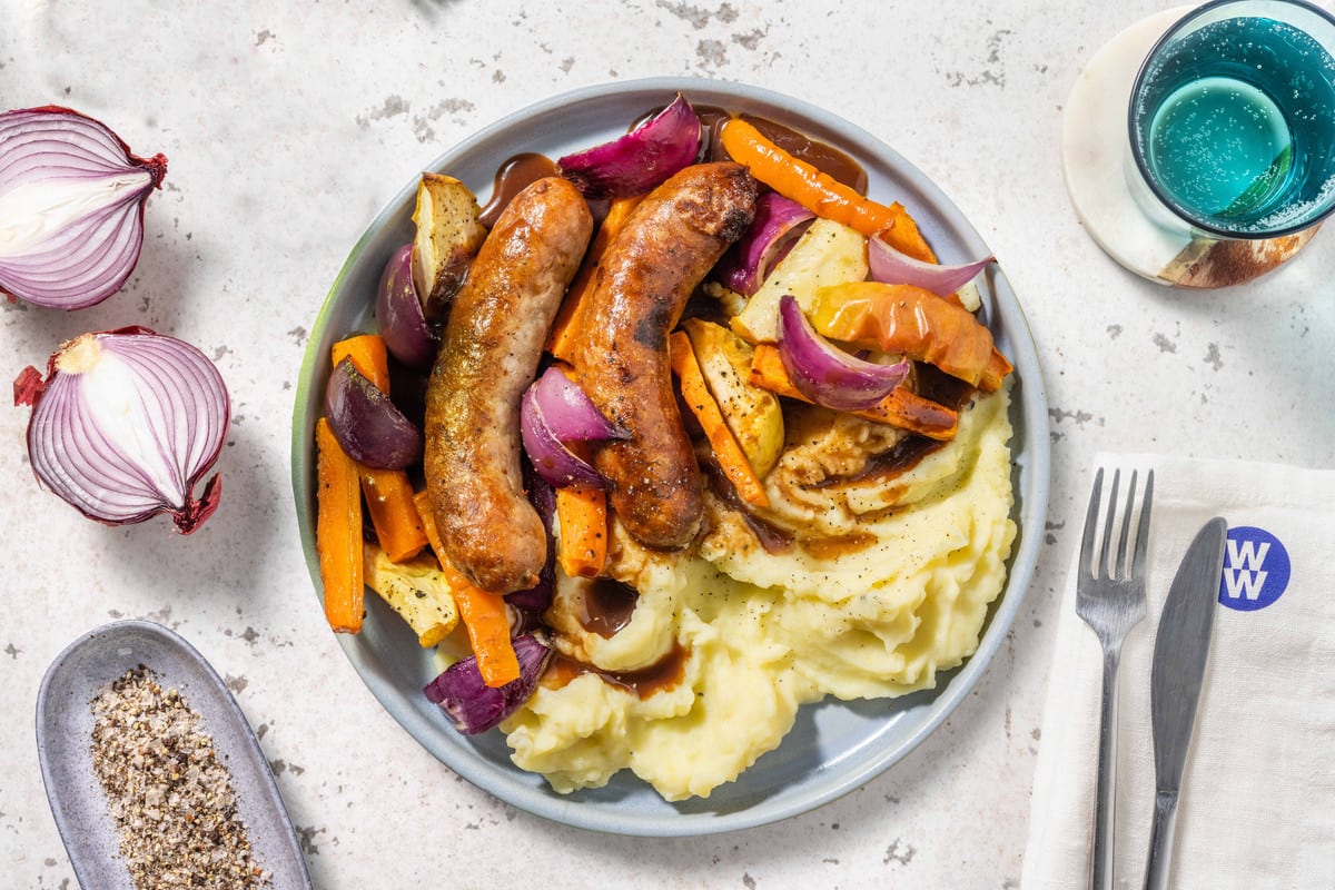 Sausage, Apple and Root Veg Traybake