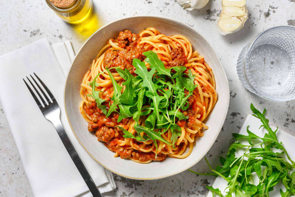 Lentil and Beef Linguine Bolognese 