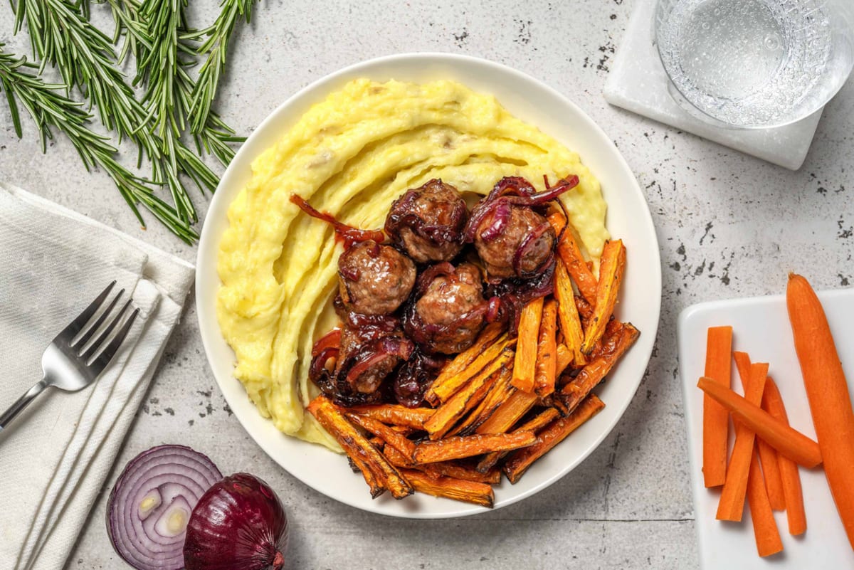 Rosemary Lamb Meatballs and Cheesy Mash