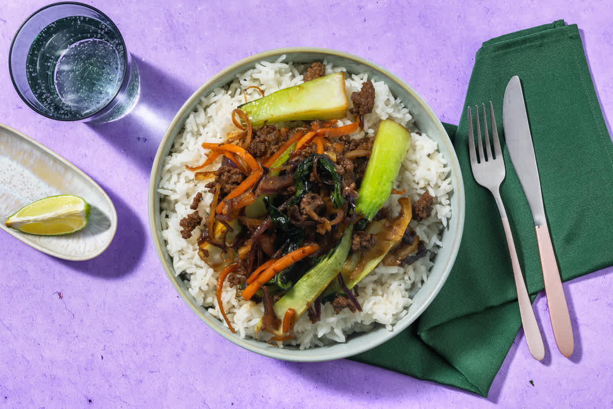 Sticky Honey Indonesian Style Beef Rice Bowl