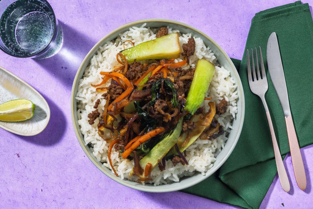 Sticky Honey Indonesian Style Beef Rice Bowl